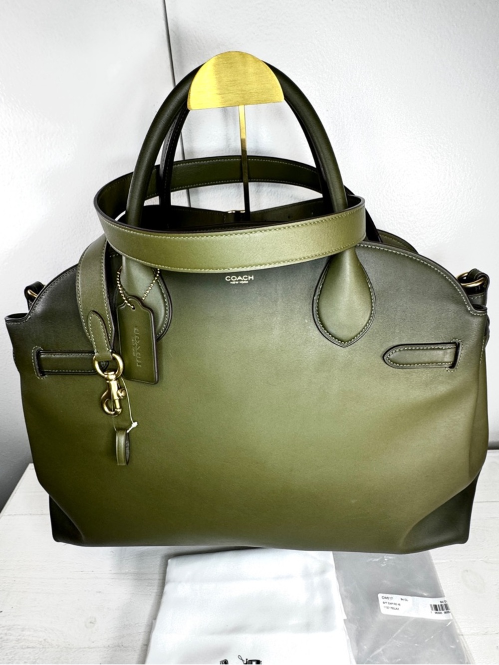 NWT Coach Empire Carryall 48 Olive Glazed Leather Satchel Gold Hardware